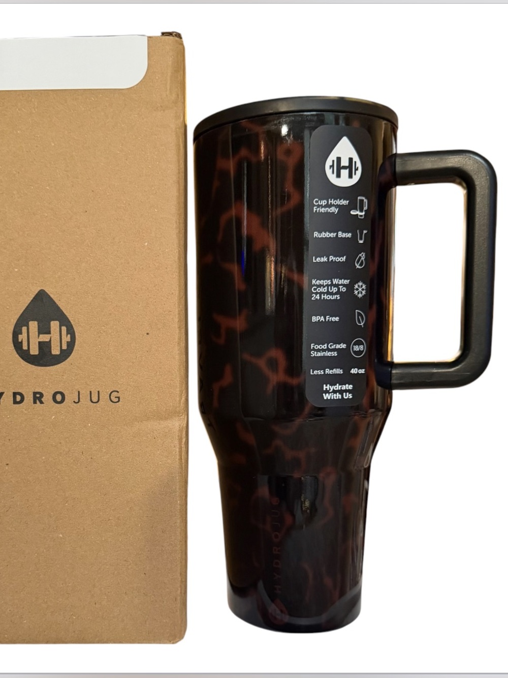 HYDROJUG 40 Ounce Traveler In A Dark Tortoiseshell Pattern.